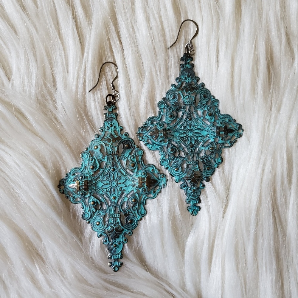 Handmade Boho Chic Turquoise Statement Earrings